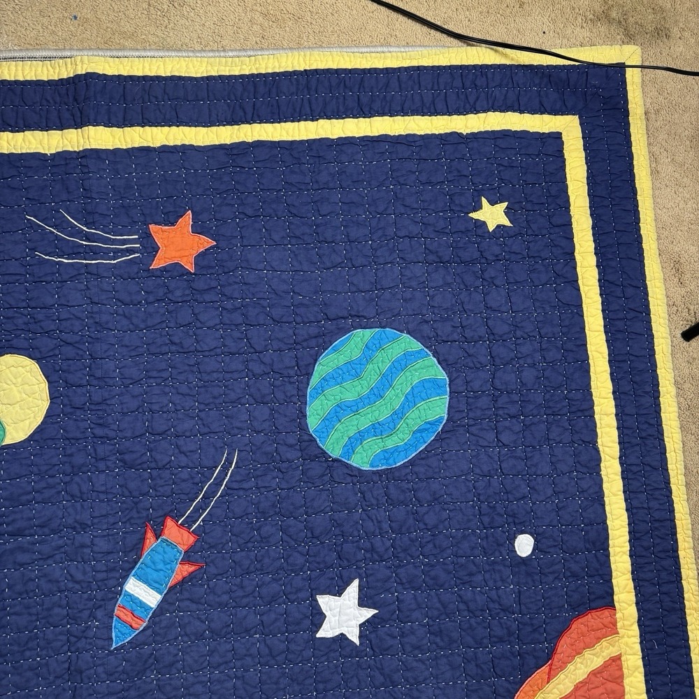 Vintage Space Quilt Twin Size 82x61.5 Rocket Planet Solar System Kids Blanket - Picture 10 of 16